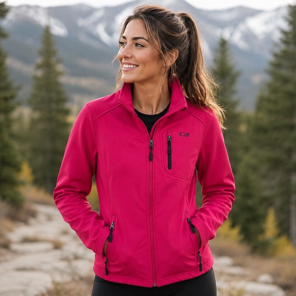 CB Sports Womens Berry Pink Softshell Fleece Lined Full Zip Jacket Large - Picture 3 of 10